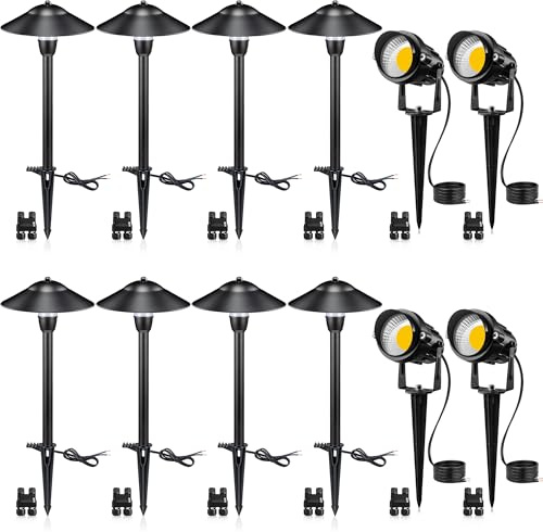 SUNVIE LED-Landschaftslichter, Niederspannung, Wegbeleuchtung, 12 V, Landschaftsbeleuchtungs-Set, Aluminium, Niederspannung, Landschaft, Wegeleuchten mit Pfahl, wasserdicht, für Gehweg, Hof, Garten,