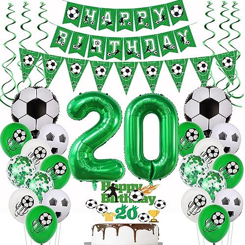 20 Jahr Fußball Geburtstag Deko,Fußball 20 Geburtstag Deko,Fussball Luftballon ,20 Ballon Grün, 20. Fußball Tortendeko,20.Geburtstagsdeko Fußball Torten Topper