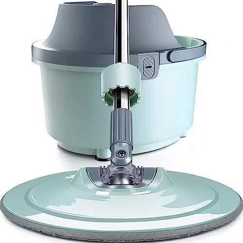 AMNOOL Juego de Fregona y Cubeta Giratoria - Trapeador y Cubeta de Microfibra de Piso Plano - Sistema de Balde de Fregona Autoescurrido para Laminado de Madera Dura Cerámica Mármol Azulejo