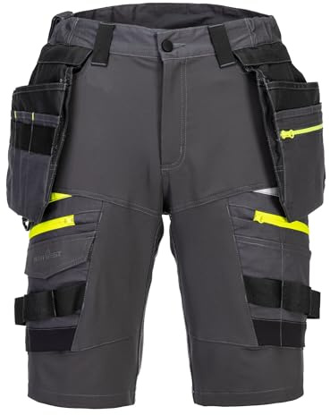 Portwest DX444 DX4 Herren-Arbeitsshorts, abnehmbare Holstertasche, Stretch, Metallgrau, Größe 42