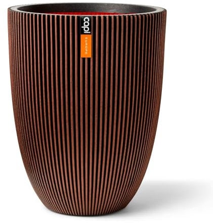 Capi Europe - Gefäß elegant niedrig Groove NL - 46x58 - Kupfer - Öffnung Ø38 - Blumentopf für den Innen- und Außeneinsatz - Bruchsicher - 100% recycelbar - KGVCO783