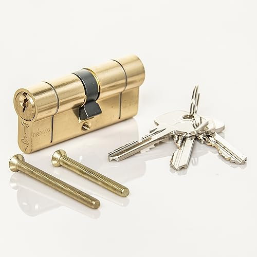 TSS Polished Brass High Security TS007 1 Star Euro Cylinder Lock, British Standard, Insurance Approved Barrel Lock and Key Sets. Supplied with 3 Keys. UPVC Door Locks. Brass (40mm x 60mm (100mm Total)