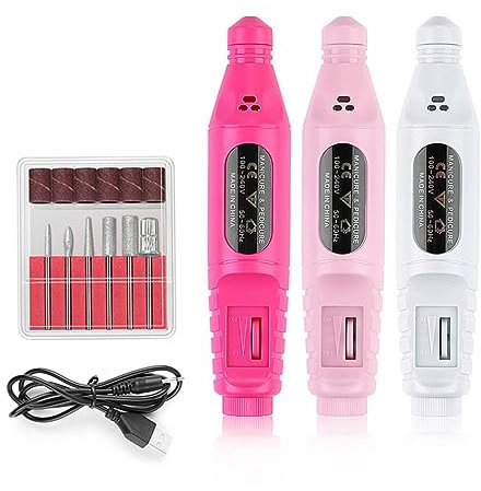 Beavorty Machine à Polir Les Ongles Portable Stylo Polisseur à Ongles Outil De Manucure Usb Pour Nail Art Rose
