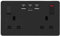 USB Type-C & USB-A Double Wall Socket – 13A 2 Gang, 35W Max Output, Modern Screwless Black Design with Integrated Charging