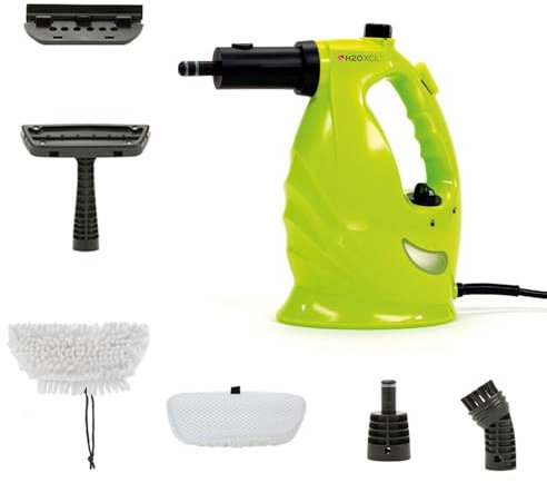 H2O XCL Pulitore a vapore portatile - sistema multifunzionale e versatile per pavimenti, tappeti, finestre, tappezzerie, cucine e bagni