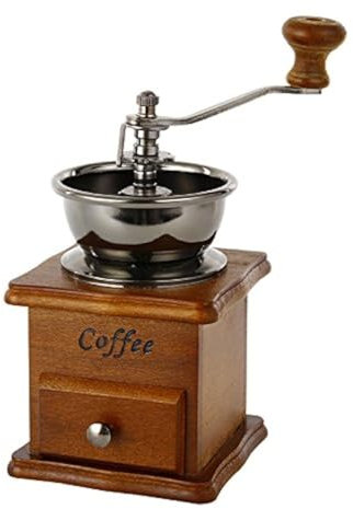 Moulin à café manuel PIQIUQIU, moulin à grains de café, à main, style rétro, en fonte, avec manivelle, tiroir en bois, 17,5 x 10,5 x 10,5 cm