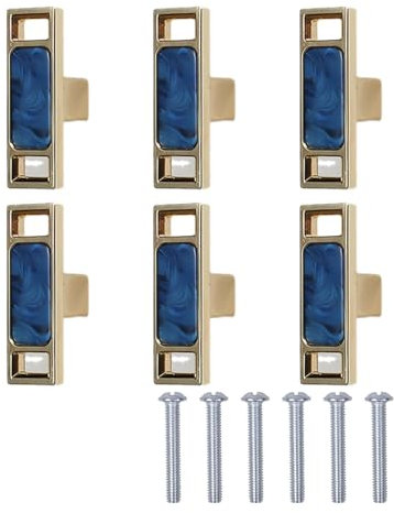6 Pcs Brushed Brass Knobs,Marble Drawer Cupboard Door Pulls Handles,Decoration Door Handle for Dresser Closet Cupboard Kitchen Cabinet Drawer (Color : Sapphire Blue, Size : Rectangle)
