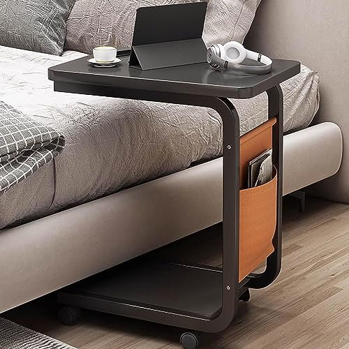KARFRI Beistelltische, C-förmiger Beistelltisch mit Metallrahmen, Couchtisch mit Rollen, Laptop-Tisch, einfacher Snack-Tisch, Nachttisch (B)