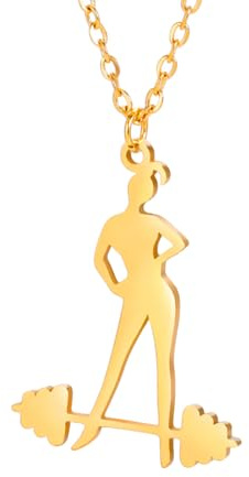 TEAMER Herzschlag Hantel Halskette Gewichtheben Mädchen Langhantel Anhänger Edelstahl Bodybuilding Sportler Übung Sport inspirierter Schmuck für Frauen (Gewichthebendes Mädchen - Gold)