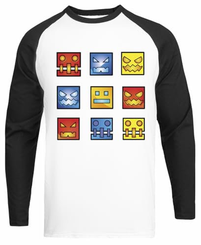 Geometrie Dash Symbol Gesicht Weißes Unisex-Baseball-T-Shirt Schwarzes Ärmel-T-Shirt