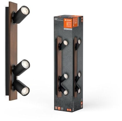 LEDVANCE DECOR SPOT MERCURY, 3 x 3,4 W, 690 lm, aspetto legno nero, faretto, teste orientabili, versatile, faretto per interni, lampade LED sostituibili, colore della luce bianco caldo, GU10