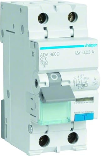 Ad960j Disjoncteur Différentiel Hager 1p+n 10a 30ma 6ka Type A - Neutre à Droite - Auxiliarisable