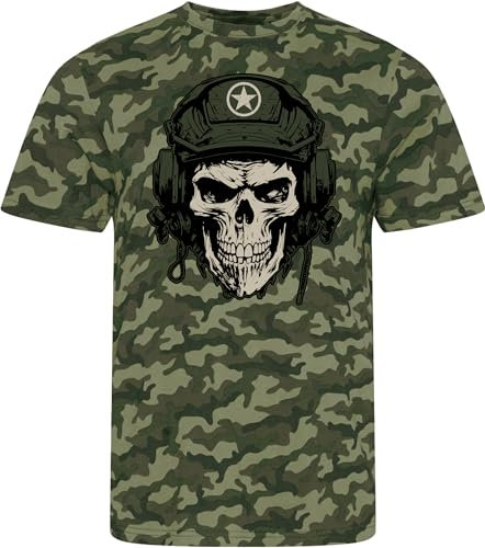 (A) US Army Shirt Herren - Tank Skull - USA Tshirt Männer - Panzer T-Shirt (Green Camo XXL)