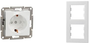 Schneider Electric Asfora EPH2970221D SCHUKO-Steckdose 16A & Asfora EPH5810221D 2-Fach Rahmen für Schalter und Steckdose, Vertikal, weiß
