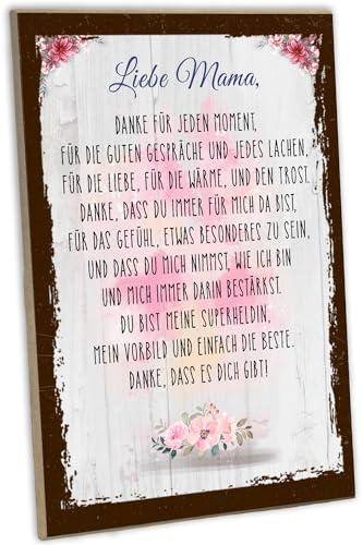 schilderkreis24 - Holzschild Liebe Mama Danke Für Jeden Moment Gespräche Liebe Wärme Geschenk zum Muttertag Wanddeko 28x19 cm