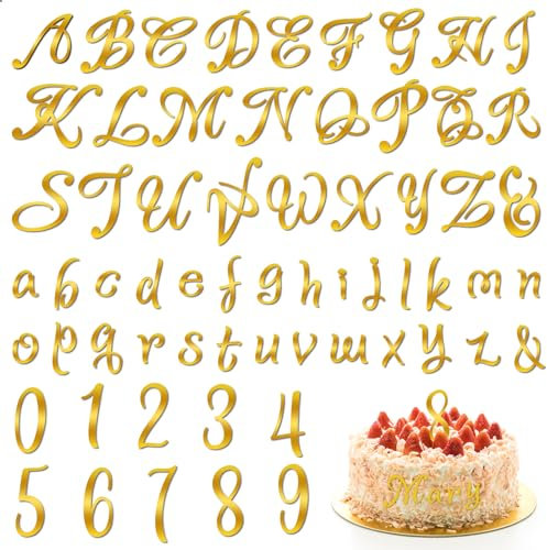 91 Stück Gold Alphabet Nummer Acryl Kuchen Deko 0-9 Und A-Z Verspiegeltes Kuchenaufsatz für Geburtstagskuchen Jubiläum Party