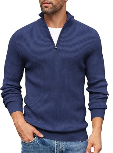 COOFANDY Herren Zip Pullover Rollkragenpullover Strickpullover Pullover mit Stehkragen Arbeitspullover Rollkragen Pullover Feinstrickpullover Business Pullover Navy Blau M