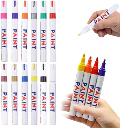 Qoobom Waterproof Tire Paint Pen, 12 Colors Waterproof Non-Fading Tire Paint Pen, Permanent Oil Based Paint Markers, Quick Dry Car Tire Marker Pens for Metal, Fabric, Glass, DIY Craft (12Pcs)