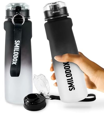 SMILODOX Trinkflasche 1 Liter - Sport Wasserflache, Fitness, Gym, Training - Wasserflasche für Unterwegs - Hochwertige Marken Sportflasche, Color:Schwarz/Weiß