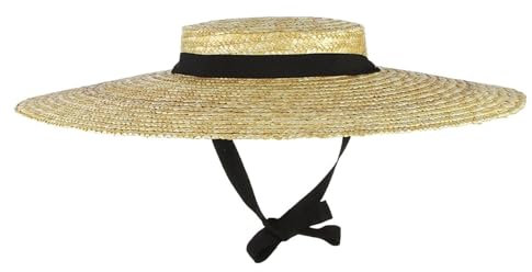 UIONBUN Chapeau de Paille à Large Bord for Femme - Chapeau de canotier tissé Respirant avec mentonnière et Design Souple Vintage