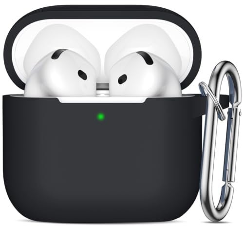 Ouwegaga Compatible for AirPods 4th Generation Case 2024- Full Body Protective Case, Shock-Resistant Silicone Case Cover Compatible with Apple AirPod 4 Case, Front LED Visible, With Carabiner, Black