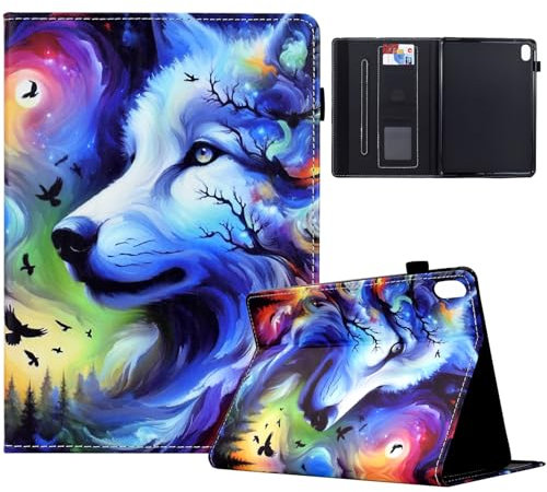 TEDTIKJT Hülle für Tablette iPad mini 6 8.3 2021 Hülle PU Leder Flip Cover Schutzhülle mit Kartenschlitz Ständer für iPad mini 6 Tablette Cover,Wolf