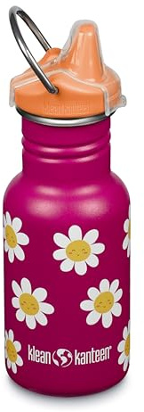 Klean Kanteen Kids Water Bottle with Sippy Cup Lid, 350ml Drinks Bottle | 100% Leakproof, Sippy Lid with Protective Cover, Metal Childrens Flask, Durable & BPA Free, Stainless Steel, Flowers