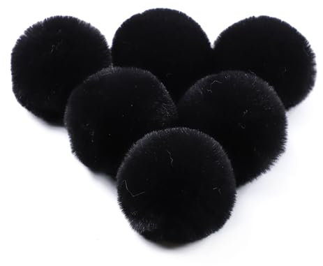 zoufabaola 6 Stück Kunstfell Pompon 6cm Durchmesser Kunstfell Bommel Fellbommel Mit Elastischer Schlaufe Für Tasche Mützen Anhängern Dekoration, Erhältlich (Schwarz)