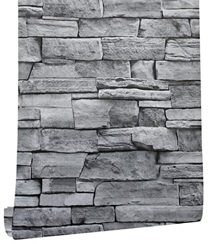 myforHD Stone Brick Wallpaper Peel and Stick 3D Effect Blocks Vintage Brick Faux Textured Self-Adhesive Wallpaper Kitchen Cabinets Backsplash Fireplace Laundry Room Accent Wall Decor