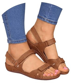 2025 New Womens Orthopedic Sandal Wedge Sandals for Women, Orthotic Open Toe Ladies Sandals Summer Anti-slip Platform Beach Shoes Cushion Walk Leather Sandals with Arch Support