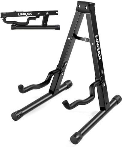LINRAX FS1 Soporte de Guitarra Plegable, Soporte de Suelo en Forma de A, Soporte Universal para Guitarra Acústica Clásica Eléctrica Bajo Ukelele Banjo Mandolina Violín, Soporte Guitarra Ajustable