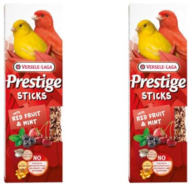 Versele-Laga Prestige Sticks Canaris Fruits Rouges & Menthe | Pack Double | 2 x 60 g | Snack pour canaris | sans conservateurs, colorants ni arômes synthétiques