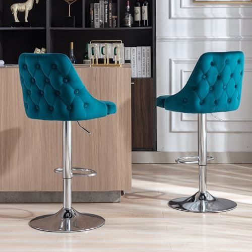 Ya-Home Barhocker 2er Set Barstuhl mit lehne und Metall Küchenhocker Thekenhocker Höhenverstellbar drehbarer Bistrohocker Samt für Kücheninsel/Hausbar