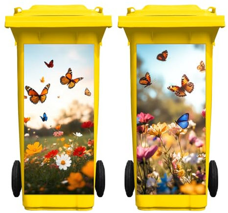 Nezyo 2 Sheets Wheelie Bin Stickers, Butterfly Dustbin Sticker Decorative Self Adhesive Waterproof Large Bin Decal for Dustbin Fridge Wall Indoor Outdoor Home Decor, 14.37 x 30.71 Inch
