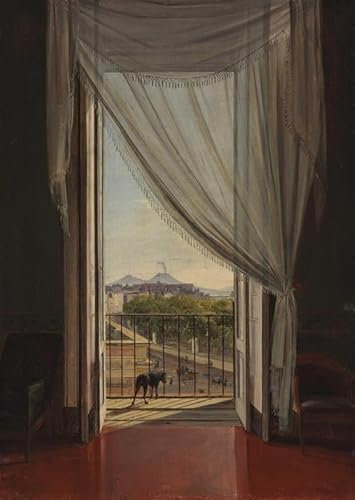 Franz Ludwig Catel Una vista di Napoli attraverso una finestra 1824 – Wall Art – Stampa su tela su cornice di legno – immagine perfetta per la decorazione della parete