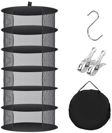 Huolacove Herb Drying Rack Hanging Collapsible Drying Net with 2 Stainless Steel Clips and Hook for Hydroponic Plant, Flowers, Clothes, Herbs, Seeds-Dry Mesh Folding Dryer