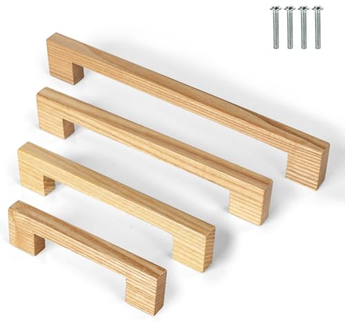 KOVNISE Wooden Handles for Cabinet Solid Handle Cabinet Pulls Solid Wood Pulls Beech Original Wood Color Simple Modern Style for Cabinet Cupboard Door Drawer Dresser Drawer (2, 128MM)