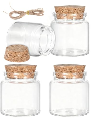 4PCS 50ml Mini Glasflaschen mit Korken Set, Kleine Glasflaschen zum Befülle | DIY, Hochzeitsdeko, Gewürzgläser, Boho Stil, Wiederverwendbar, Dekoration Partygeschenke, Wichtel Glasfläschchen