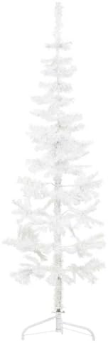 Semi Albero di Natale Artificiale Slim 120cm Bianco PVC Salva Salvaspazio Decorazione Festiva Riutilizzabile con Supporto Robusto