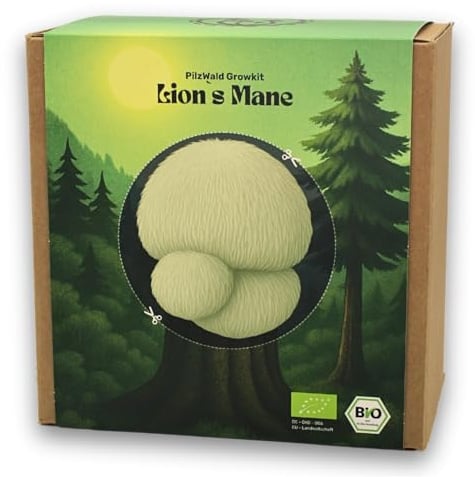 PilzWald Growkit Lions Mane - Speisepilze selber züchten - Pilzzucht Set für Anfänger mit Bilder-Anleitung - Löwenmähne Pilzzuchtset für Haus & Garten
