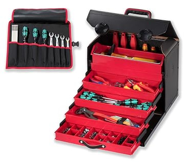 PARAT TOP-LINE KingSize Organize | Werkzeugtasche leer 28 L | CP-7 Halter | Inkl. BASIC Roll-Up Case 8 | Große Ledertasche mit 5 Schubladen | Robuste Werkzeugtasche aus Leder & Con-Pearl® für Handwerk