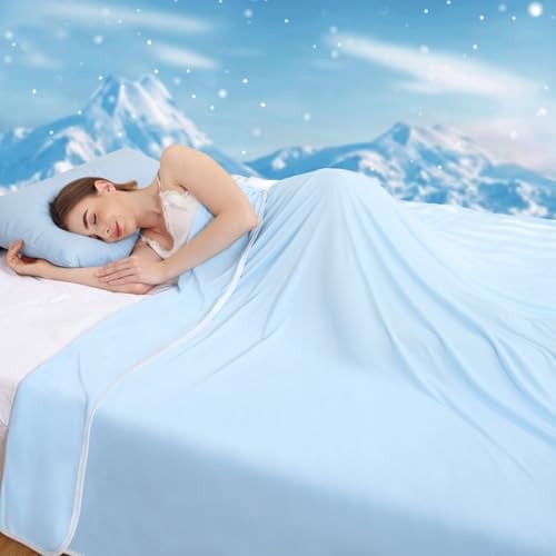 NHOWIN Cooling Blanket Single, Cooling Blanket for Night Sweats, Lightweight & Breathable Cool Blankets, Double-Sided Cool Fibre Summer Blankets for Hot Sleepers, 130 x 170 CM - Blue