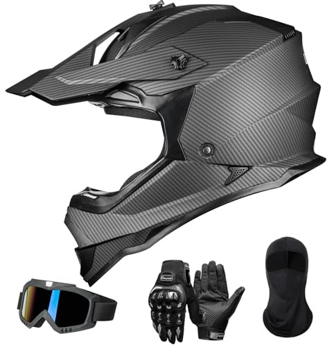 ILM Adulto Casco Moto Hombre Mujere Motocross Full Face con Gafas Guantes Máscara Dirt Bike ATV Off Road Go Kart ECE22.06 Dot Modelo WS-901,