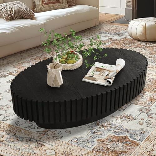 FeiZhiYanS Handgefertigter ovaler Couchtisch mit Rillenprofil | Modern, Minimalistisch, Elegant, Mid-Century-Stil, Stabiler Sockel, für Wohnzimmerwohnung