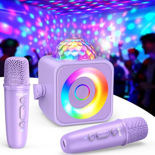 Dislocati Karaoke Maschine Mit 2 Bluetooth Mikrofon Kinder, Geschenk Mädchen 3-15 Jahre, Musik Spielzeug Tragbares Karaoke Mikrofon Set mit Disco Licht und Ständer Spielzeug ab 3-12 Jahre Mädchen