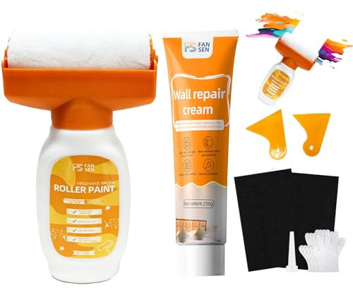 XWUX 2-IN-1 Roller-Wandfarbe + Wandspachtel-Set, Wandfarbe Ausbessern Weiß mit Integrierter Rolle, Spachtelmasse Weiß Innen, Repariert Effektiv Graffitis und Füllt Risse und Löcher