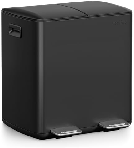 mVm Kitchen Bin,40L Dual Rubbish Bin,2 x 20L Stainless Steel Pedal Bin,Double Recycling Bin with Soft-Close Lids and Plastic Inner Buckets,Fingerprint Proof,Odour Seal,Large Capacity Trash Can