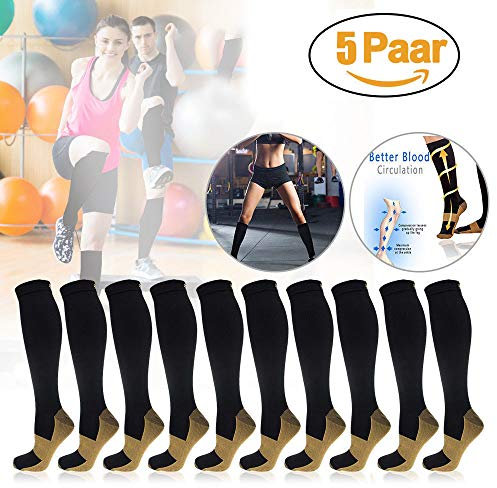 5 Paar Kompressionsstrümpfe/Kompressionssocken/Compression Socks/Strümpfe Kompression/Laufsocken/Thrombosestrümpfe/für Damen Herren, Sport (XXL (EU 44-47))