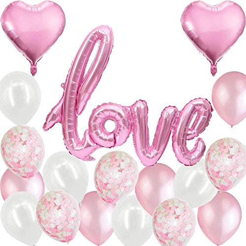 Rosa Luftballons Hochzeit XXL LOVE Folienballon Rosa Folienballon Herz Konfetti Ballons Set für Geburtstag Heiratsantrag Hochzeit Party Valentinstag Dekoration