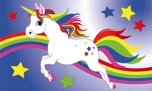 Fanshop Lünen Fahne - Flagge - Einhorn - Regenbogen - Pferde - Pferd - 90x150 cm - Hissfahne 2 Ösen - Sterne -